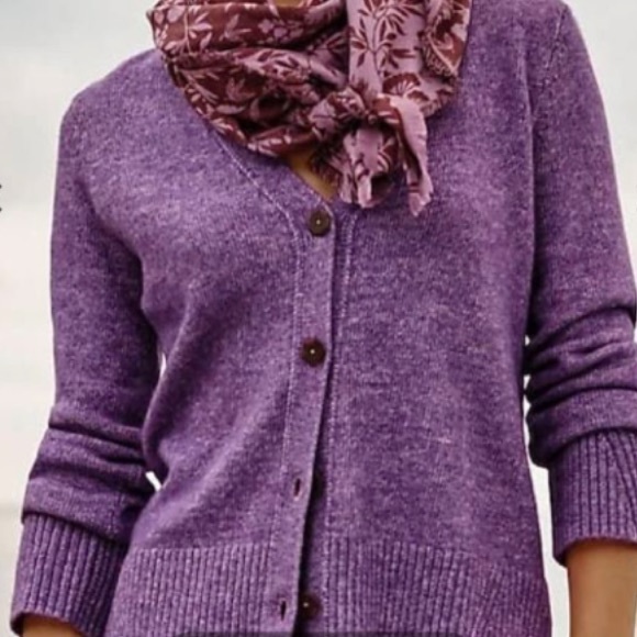 J. Jill Purple Heather V-Neck Button Front Cardigan Sweater L EUC - Picture 1 of 11